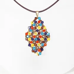 Pendant 40cm - Xochitl Rhombus M-Chocolate Leather - Pendant 40cm - Laiton bronze